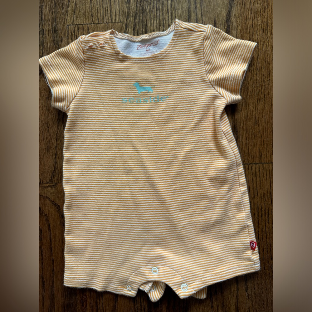Zutano Baby orange stripe Seaside Romper 6 Months